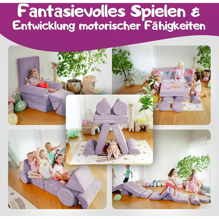 Linodino Kindersofa Spielsofa I Schaumstoff Stapelsteine für Kinder I Kindercouch, 3 Jahre Garantie – Bild 2