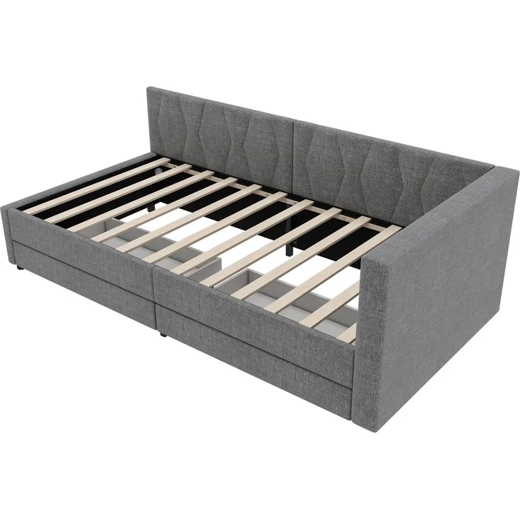 Daybett 90x200 cm mit Ablagefach – Schlafsofa aus Leinen und MDF mit USB-Anschluss, ohne Matratze – Bild 7