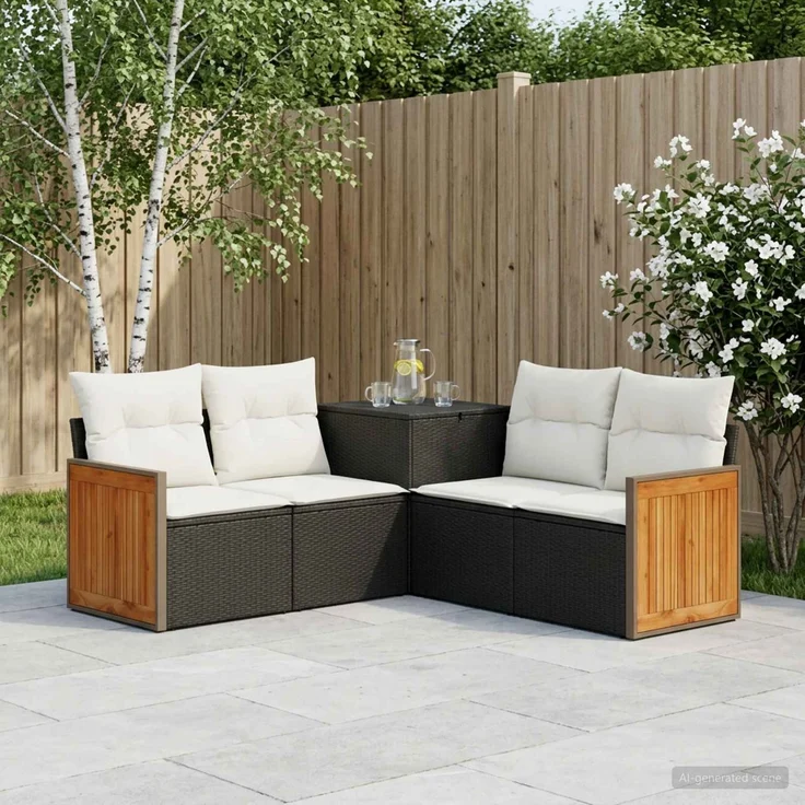 vidaXL Sofa Set 5 stk. Schwarz und Cremeweiß Polyrattan und Stahl 3447957 – Bild 1