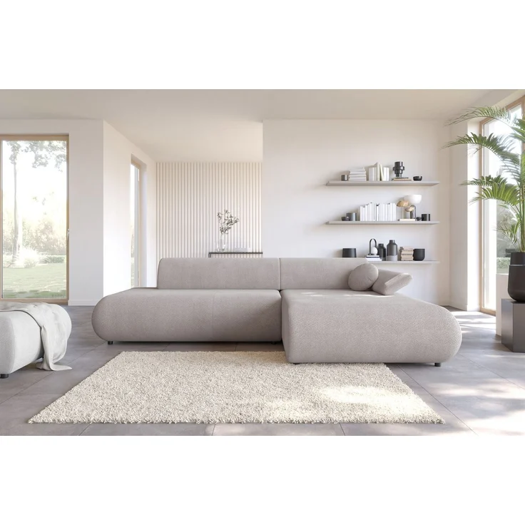 Selsey 'Armone' Ecksofa mit Schlaffunktion, Chenille, Ottomane rechts, Hellgrau – Bild 2