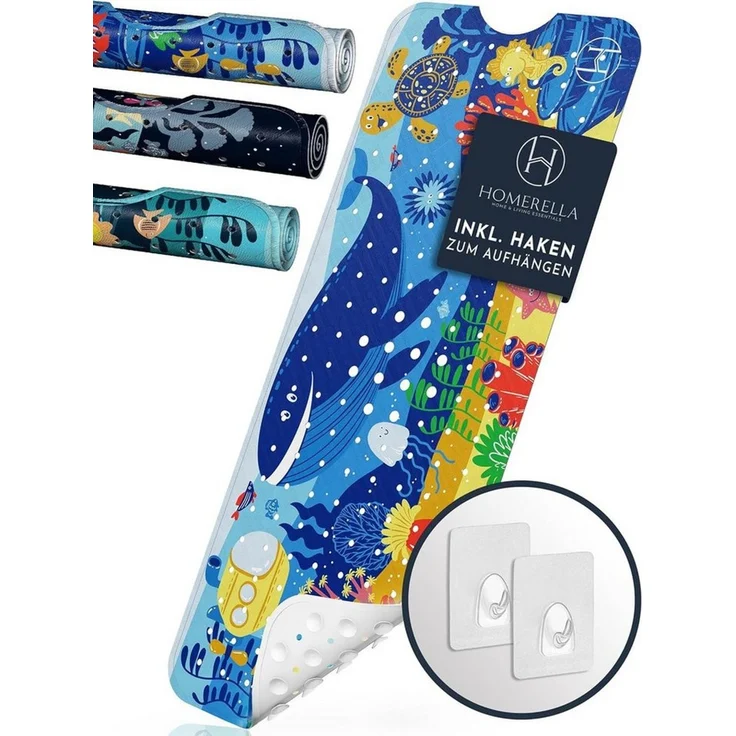 Homerella Badematte rutschfest Kinder - 100% BPA frei Inkl. 2 Haken zum Aufhängen 100x40cm, Antirutschmatte Badewanne Baby hautsensitiv & schimmelresistent, Badewannenmatte rutschfest & waschbar – Bild 2
