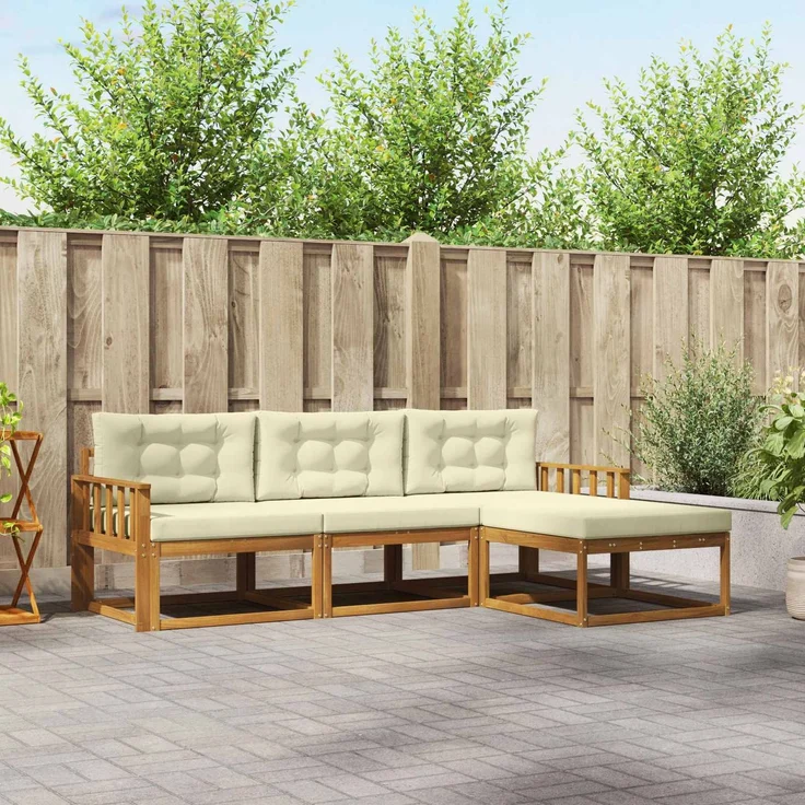 vidaXL Outdoor-Sofagarnitur 4 stk. 4-Sitzer Natur und Creme 3367398 – Bild 1
