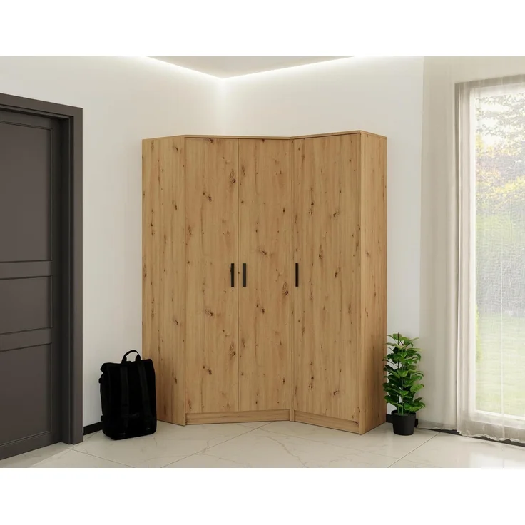 Marmex Möbel Grant Set-43A Eckkleiderschrank und 1-türiger Kleiderschrank mit ausziehbarer Kleiderstange – modernes Garderoben-Set, laminierte Spanplatte, artisan, 143/91x195x40 cm – Bild 1