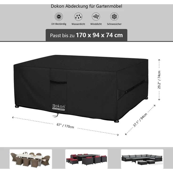Abdeckung Gartenmöbel Winterfest 420D Oxford Gewebe Wetterschutz 170x95x74cm – Bild 2