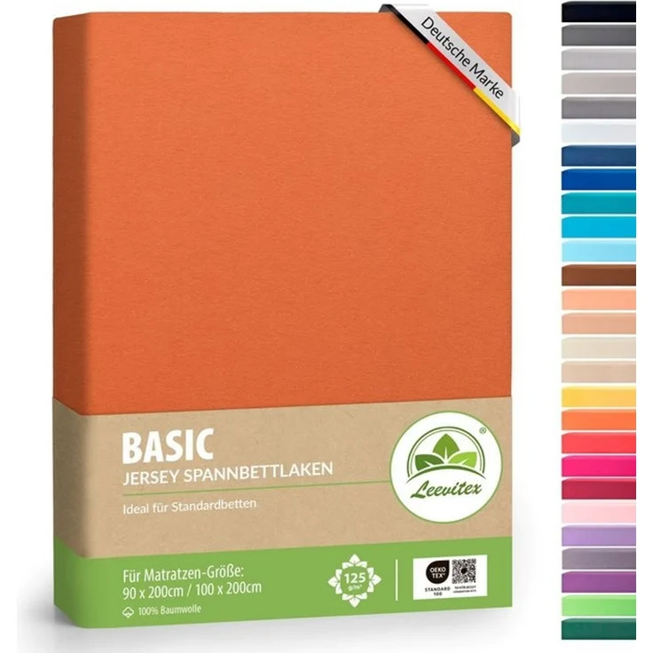 leevitex® Spannbettlaken 90x200cm - 100x200cm | Spannbetttuch Bettlaken | 100% Jersey Baumwolle | Matratzenhöhe bis 25 cm | Öko-Tex | Terrakotta/Dunkelorange – Bild 4