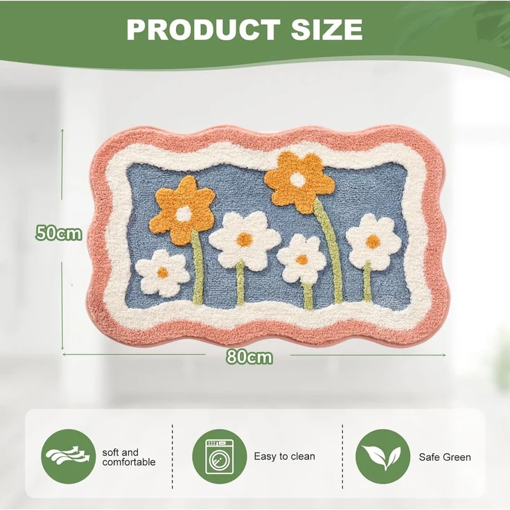 ABC Rutschfester Badteppich, 50 x 80 cm, super saugfähig, maschinenwaschbar, weich und ideal für die Dusche. Geeignet für Badezimmer, Wohnzimmer, Küche und Schlafzimmer – Bild 2