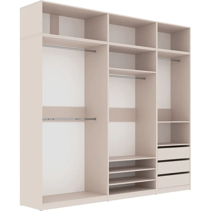 Marmex Möbel Tres Set-L/N Eckkleiderschrank mit Schubladen ohne Türen, Einbauschrank über Eck mit Regalen und Kleiderstangen, laminierte Spanplatte, graubeige cashmere 111/180x246x51 cm – Bild 2