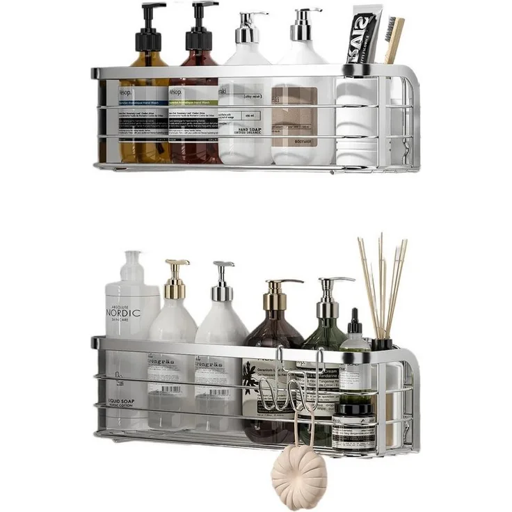 Elegear Duschablage Duschregal ohne Bohren, 2 Stück shampoo halter bad, badregal, 2-tlg, selbstklebend Badezimmer Regal Organizer, Badregal und Küchenregal