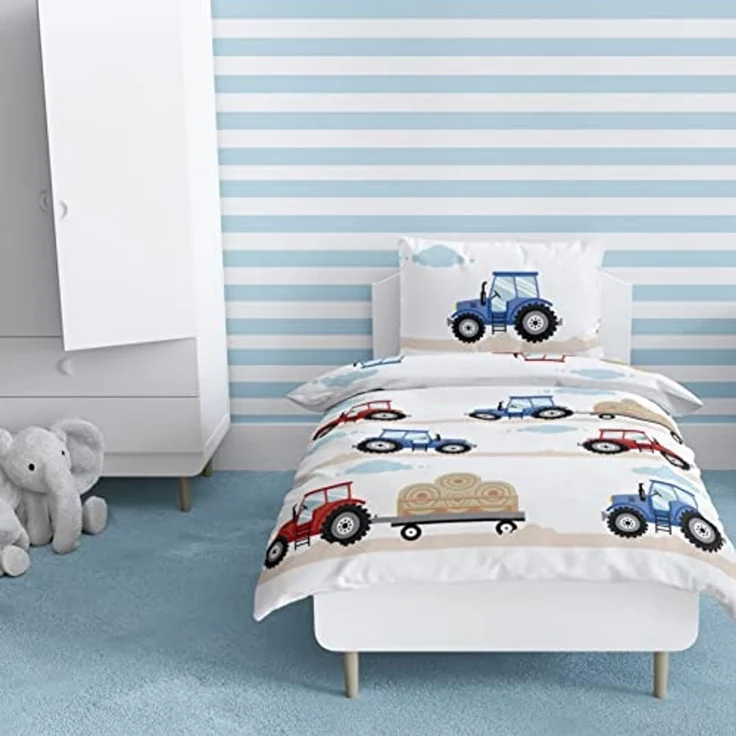 MTOnlinehandel Babybettwäsche Traktor 100x135 + 40x60 cm, 100 % Baumwolle, Biber, 2 teilig, soft und kuschelweich für Babys und Kleinkinder – Bild 6
