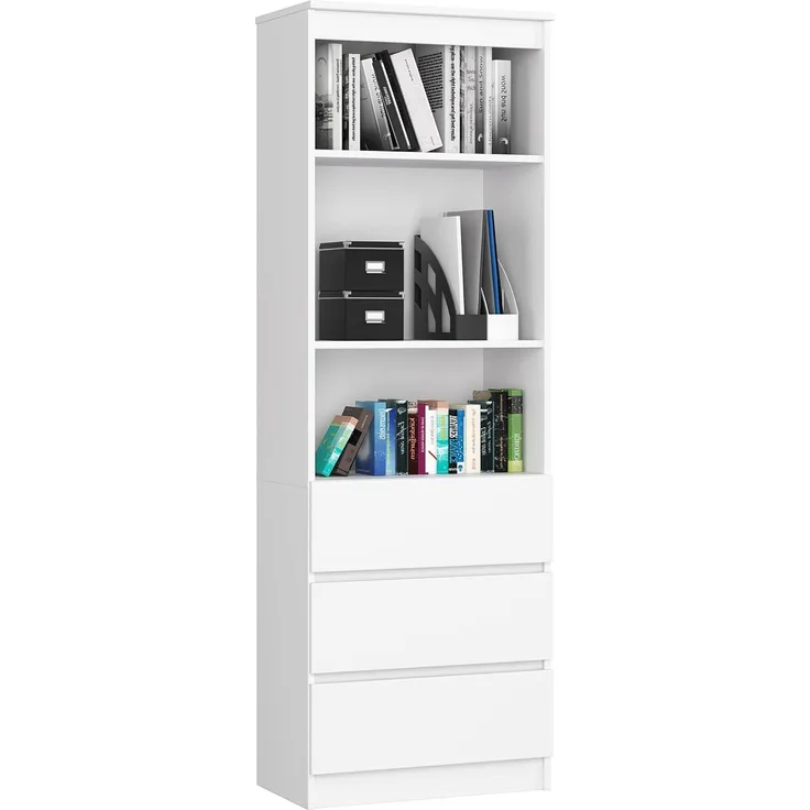 Home Collective Bücherregal Schrank Büroregal weiß 60cm breit 180cm hoch, mit 3 Schubladen