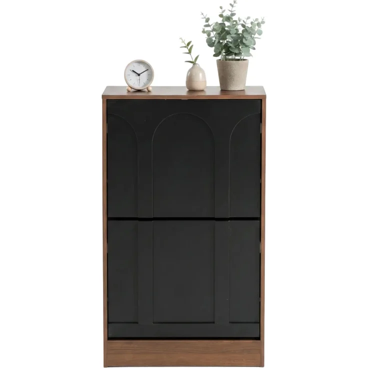 UEV Schmaler Schuhschrank mit 2 Klappen, Modernes Schuhregal (Schwarz)--Schwarz--85x24x85cm--CHENHAONING – Bild 1