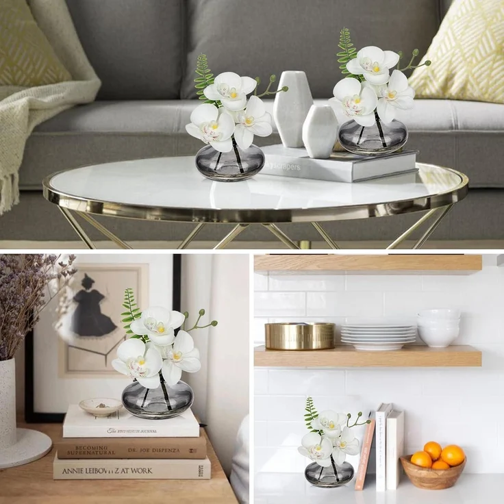 Künstliche Orchideen Kunstblumen 3er Set mit Glasvase Wohnzimmer Deko – Bild 4