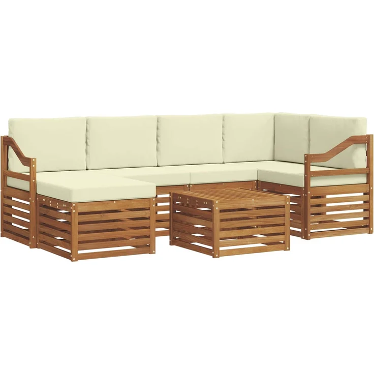 vidaXL Outdoor-Sofagarnitur 7 stk. 5-Sitzer Natur und Creme 3375145 – Bild 2