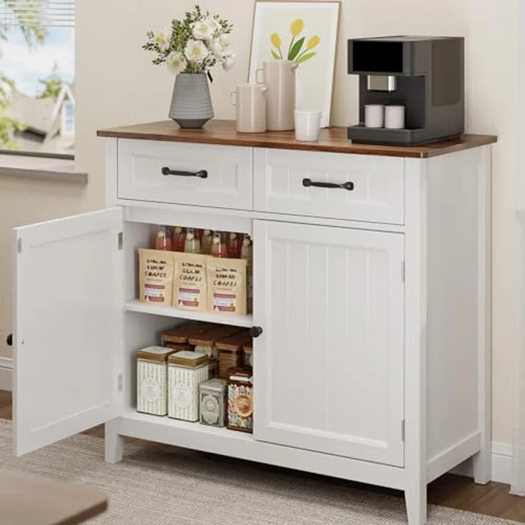 Bealife Küchen-Sideboard, Buffet-Schrank mit 2 Schubladen und 2 Türen, Küchenschrank mit Arbeitsplatte für Wohnzimmer, Esszimmer und Küche – Bild 3