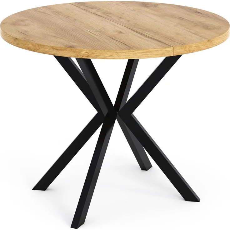 Esstisch Ausziehbar Rund Holz Dekor - Loft Style Tisch mit Metallbeinen - 100 bis 180 cm - Industrieller Quadratischer Tisch für Wohnzimmer - Spacesaver - Eiche Craft - 100 cm