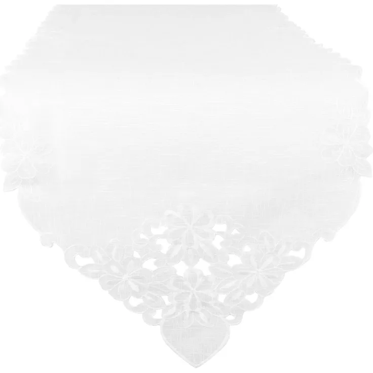ARSVITA Tischläufer mit Stickerei, mit Blumen oder Schmetterlingen bestickter 35x140cm Läufer für den Tisch, in vielen verschiedenen Designs verfügbar (Farbe: Weiß - Schneeweiß)