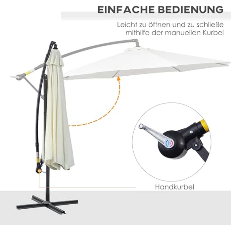 Outsunny Ampelschirm mit Handkurbel, Polyestergewebe, creme, 295 x 295 cm – Bild 4
