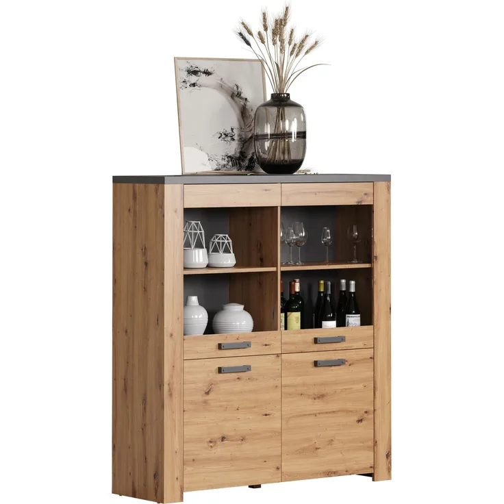 Highboard Franka / Follow, Holzwerkstoff, Holzfarben, 127 x 139 x 40 cm