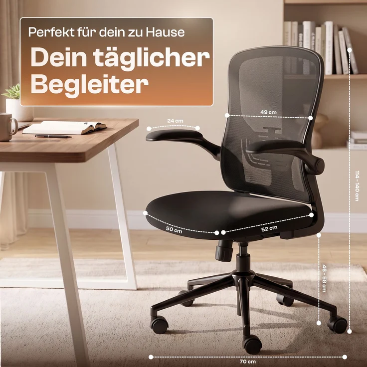 LUTIVO Delta, ergonomischer Bürostuhl ohne Kopfstütze, atmungsaktiver Mesh Stoff, Schreibtischstuhl schwarz – Bild 4