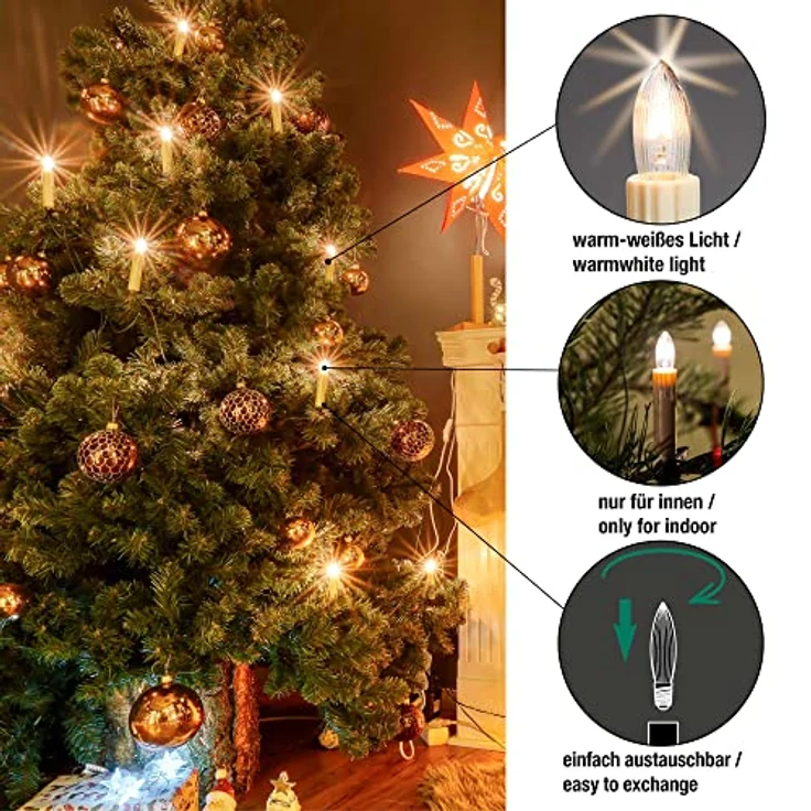 hellum Ersatzkerzen Glühfaden 23V 3W E10 Riffelkerzen, 3 Stück passend für Lichterketten & Schwibbogen, 22 Lumen, für innen 918137 – Bild 4