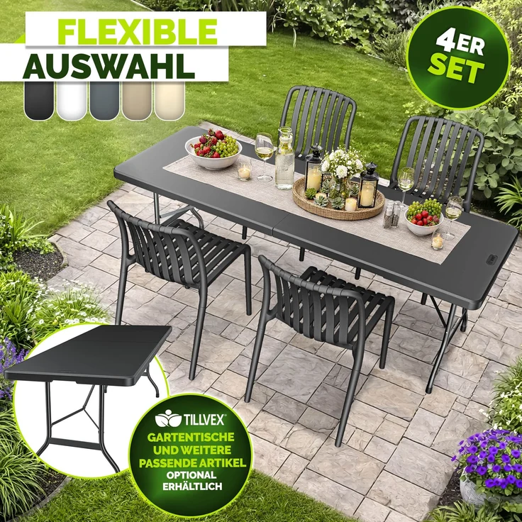 tillvex® Gartenstühle 4er Set Stapelbar Wetterfest | Outdoor Stühle bis 120kg belastbar | Gartenstühle Outdoor | Terrassenstuhl Gartenmöbel Balkon Garten Terrasse – Bild 8