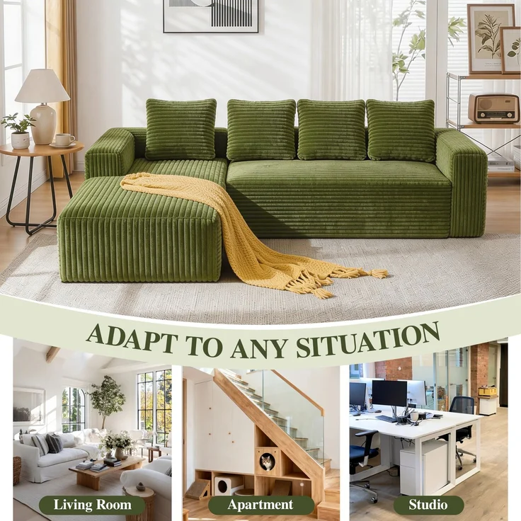 ZUBALIYA Sofa, modular kombinierbar, H 58 × T 168 × B 261 cm, Grün, Cord – Bild 7