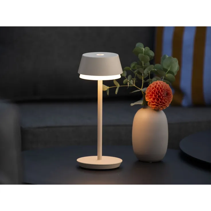 Akku Tischleuchte LYON für Outdoor dimmbar, kabellos in Sandfarben, 30cm