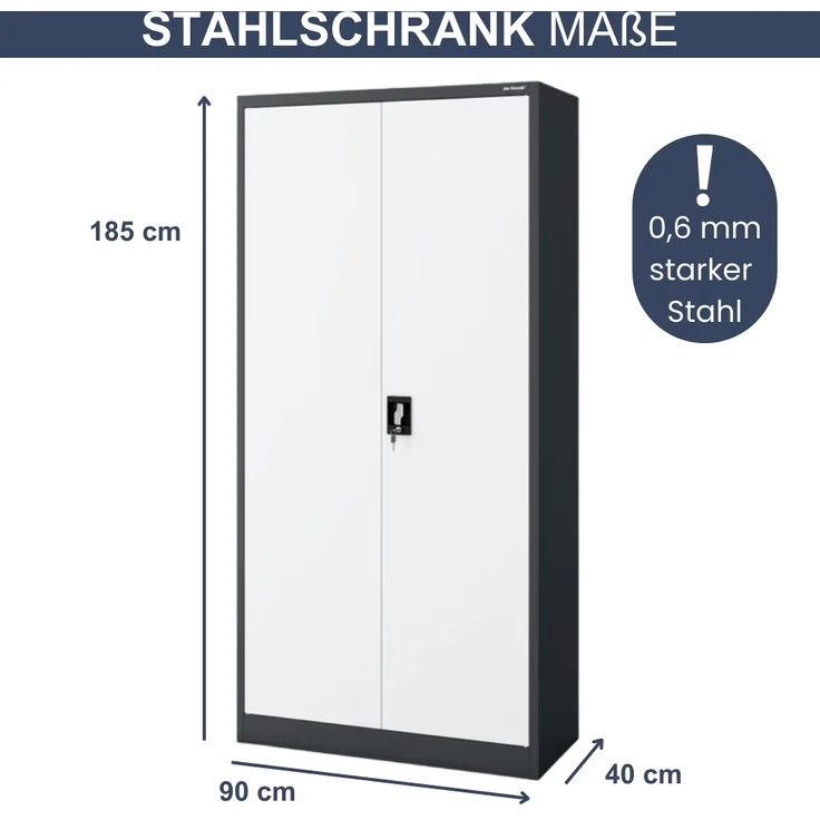 Aktenschrank abschließbar KADO - 5 Ebenen verstellbar, Flügeltüren | Metallschrank Werkstatt Mehrzweckschrank Büroschrank aus Stahl Werkzeugschrank, 185x90x40cm Anthrazit-Weiß – Bild 2