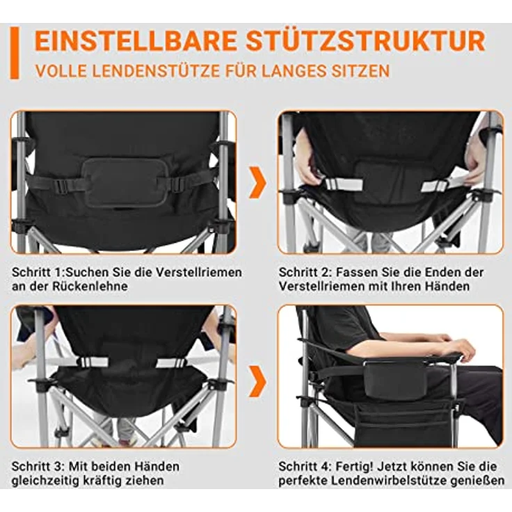 KingCamp Campingstuhl Klappstuhl Angelnstuhl faltbar Rückenlehne und Kühltasche, bis 160 kg belastbar, in Dunkelblau – Bild 4