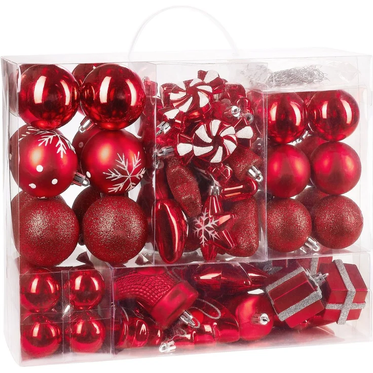 BRUBAKER Weihnachtsbaumkugel 77-teiliges Weihnachtskugel-Set, Christbaumschmuck aus Kunststoff, Weihnachtsdekoration Baumkugeln – Bild 5