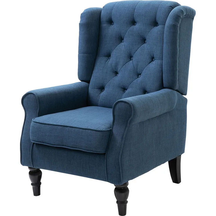 Wohnora-Eleganter Ohrensessel, dick gepolstert, abnehmbarer Bezug, 74 x 86 x 102 cm, Blau,H 102cm x T 74cm x B 86cm
