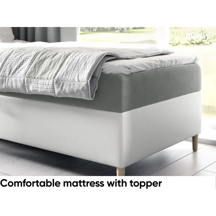 MEBLINI Kinderbett mit Bettkasten MAYA 1 90x200 Rechts – H3/Grau Samt Gepolstert Einzelbett mit Matratze - Polsterbett mit Stauraum - Bett mit Kopfteil – Stauraumbett – Bild 4