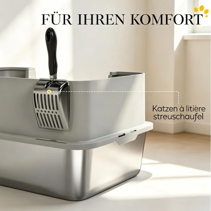 Katzenklo 60,2 x 40,2 x 29,5 cm aus Edelstahl mit hohen Seitenwänden und Streumatte – Bild 6