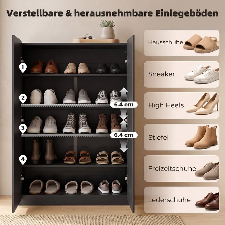 HOMCOM Schuhschrank, Spanplatte, MDF, Schwarz, 72L x 34B x 103H cm – Bild 4