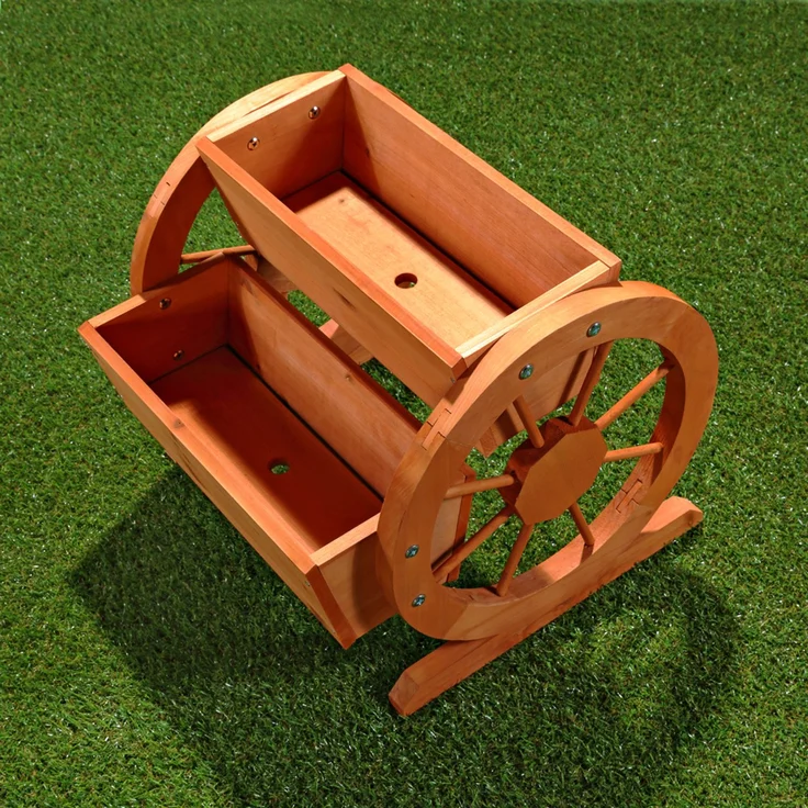 Pflanzkübel mit Wagenräder aus Holz Garten Dekoration Blumentrog Holzkasten – Bild 6