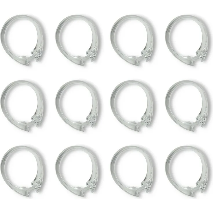 nodeko Duschvorhangringe Duschmantelringe, transparent, Ø innen 42x45 mm, verwendbar für alle gängingen Duschvorhangstangen, (Packung mit je 8 Stück oder 12 Stück, 12-St), sehr stabile Qualität