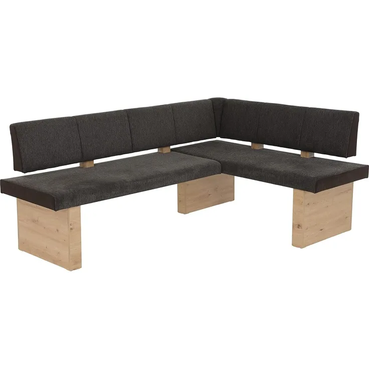 Eckbank Lorena / Linn EB, Stoff, Webstoff, Braun, Holzfarben, 140 x 83 x 200 cm