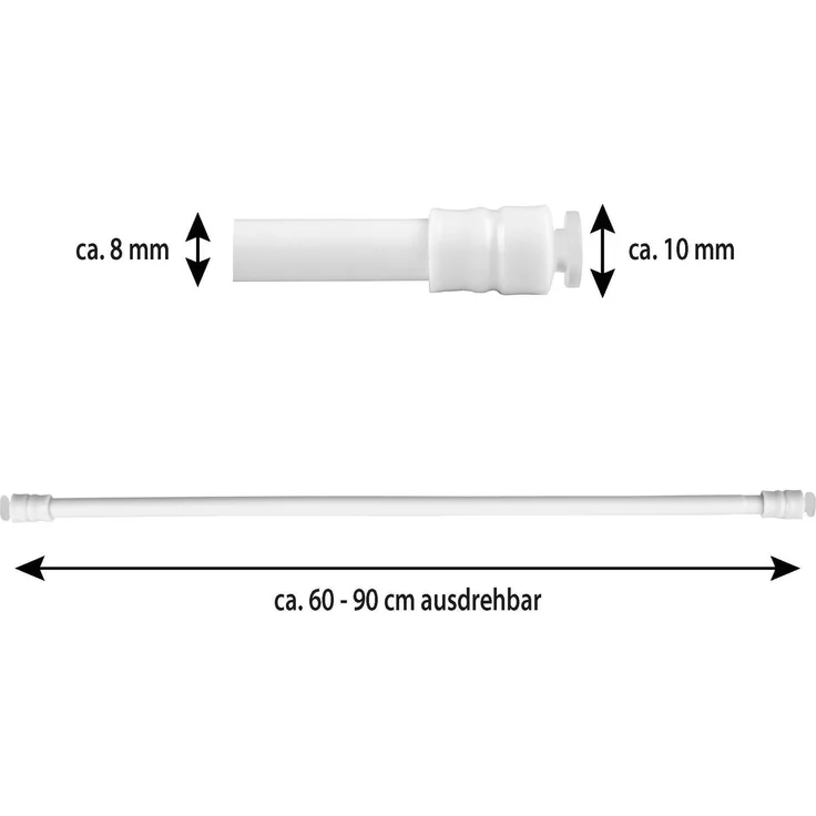 Bestlivings Gardinenstange zum Klemmen ohne Bohren, Klemmstange 60-90 cm, Weiß, Ø 10 mm, für Scheiben- & Bistrogardinen, Teleskopstange mit Schraubtechnik – Bild 3