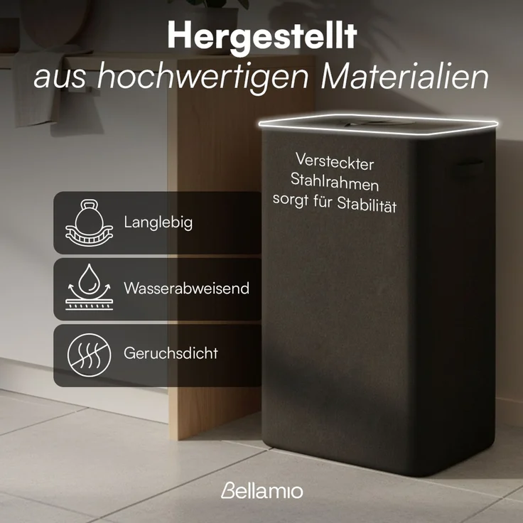 Bellamio 'Sur' Pfandflaschen Sammelbehälter mit Deckel aus Stoff 100L, herausnehmbare Innentasche mit Griffen, waschbar & tropfsicher, anthrazit – Bild 5