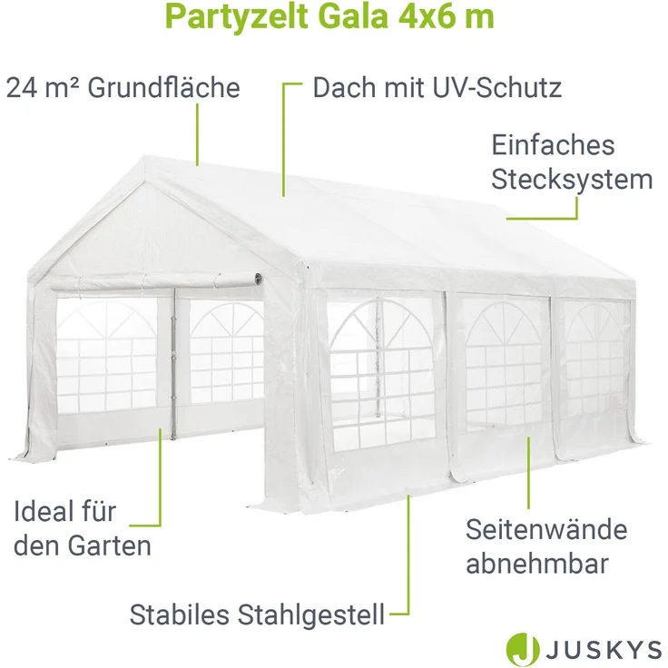 Juskys 'Gala' Partyzelt, UV-Schutz Plane, flexible Seitenwände, Polyethylen weiß, 400 x 600 x 300 cm – Bild 3
