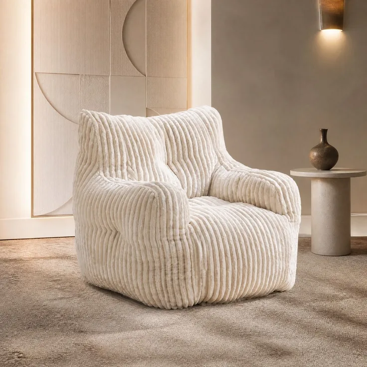 Sitzsack 100 x 94 x 70 cm mit Cord-Bezug und Memory-Schaumstoff-Füllung, Beige