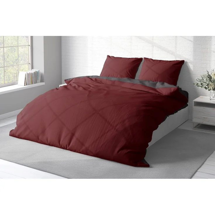 One Home Bettwäsche Doubleface, Mikrofaser, 3 teilig, Uni Wende mit Reißverschluss, Doppelbett – Bild 3