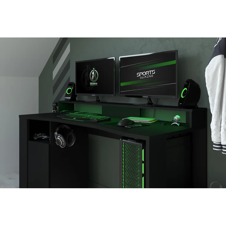 Gamingtisch >Gaming 2< (Set) inkl. Regal, LED-Beleuchtung, Dekor schwarz - 152x87x62cm BxHxT) – Bild 5
