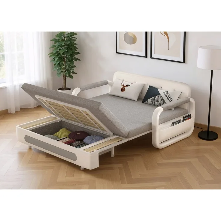 oleyluckidea Schlafsofa Ausziehbares,schlafcouch mit Stauraum und Latexmatratze,sofabett Weiß, Zum Bett umwandelbar