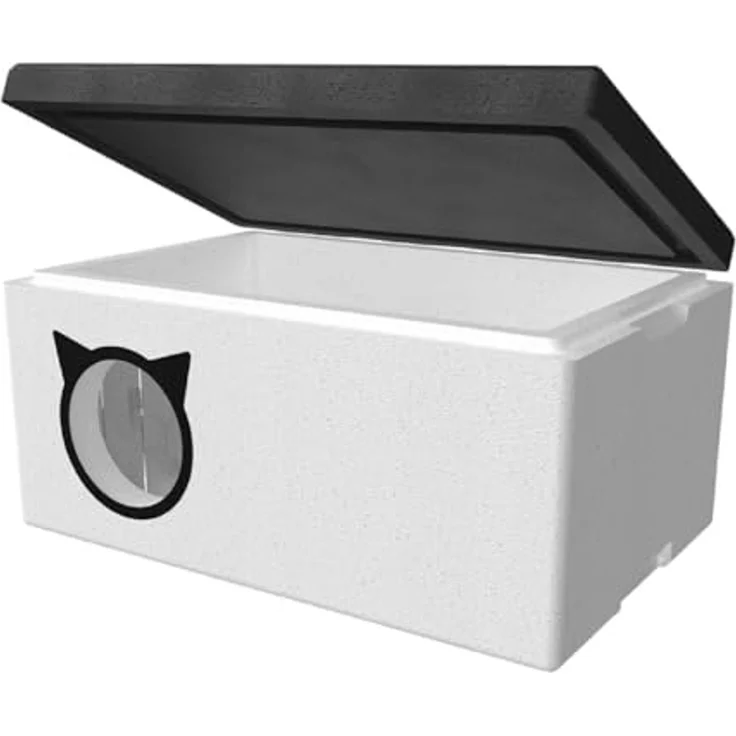 QLS Tierhaus Styropor Katzenhaus 58x38 cm, Wetterfest mit Vorhang Outdoor Tiere – Bild 7