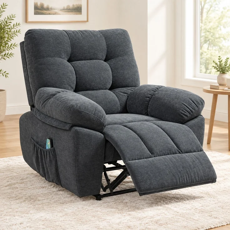 Massagesessel mit Liegefunktion, dunkelgrau, 8 Vibrationspunkten und Lendenheizung,107x102x100 cm – Bild 2