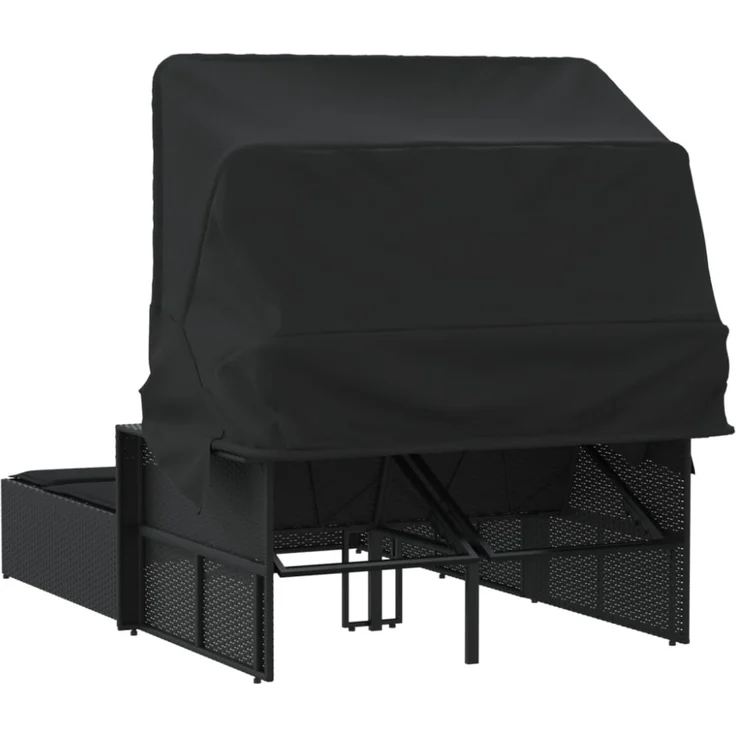 vidaXL Doppel-Sonnenliege mit Dach und Auflagen Schwarz Poly Rattan 365807 – Bild 10