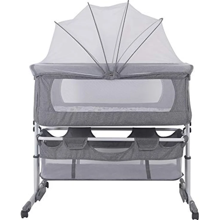 Beistellbett 3 in1 Babybetten Tragbar Babybett mit atmungsaktivem, Verstellbarer Stubenwagen Beistellbett mit Aufbewahrungskorb, 92 x 58 x 70–90 cm - Cremeweiß – Bild 5