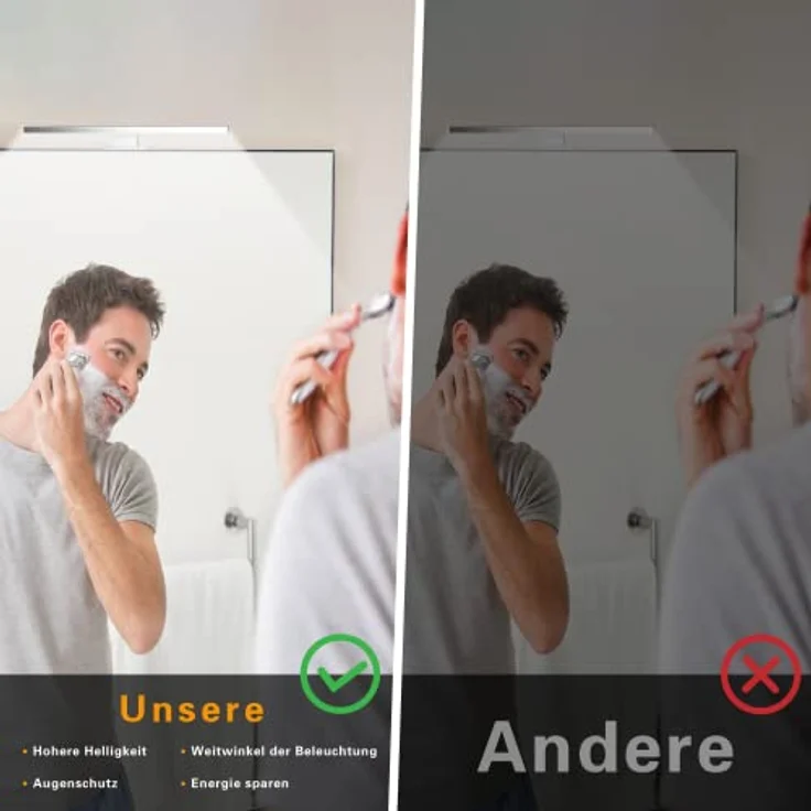 Aourow 30CM LED Spiegelleuchte 5W 500 Lumen,Badezimmer Spiegellampe Kaltweiß 6000K,Badleuchte Edelstahl IP44 Wasserdicht für Spiegel,Kein Flimmern Schrankleuchte 230V für Das Bad – Bild 7