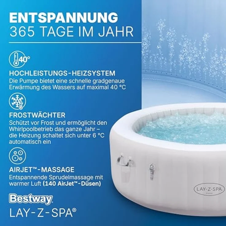 Bestway 'Lay-Z-Spa Paris AirJet' LED Whirlpool Outdoor für 6 Personen, TriTech-Material grau, Ø 196x66 cm – Bild 4